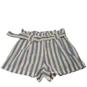 Fashion Nova Bring Striped Belted Shorts Blue/White Size Small NWT